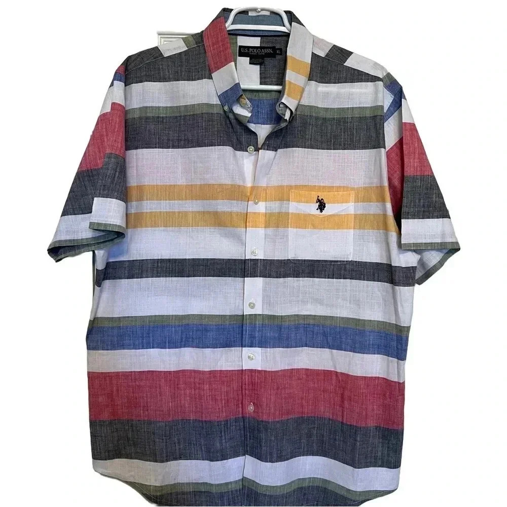 U.S. Polo Assn Shirt Mens XL Button Down Multicolor Stripe Logo Pocket